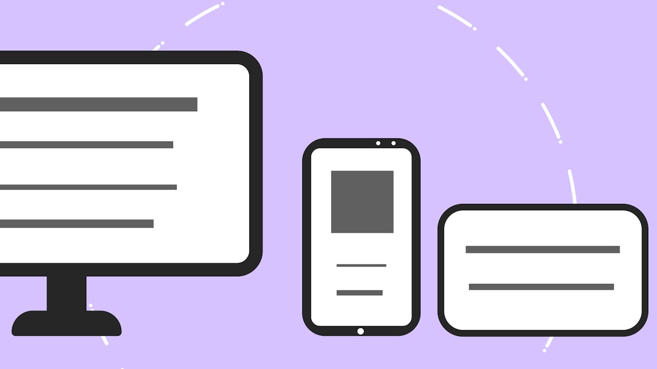 about-05 Vector icons with modern phone near computer monitor and credit card with gray lines on purple background